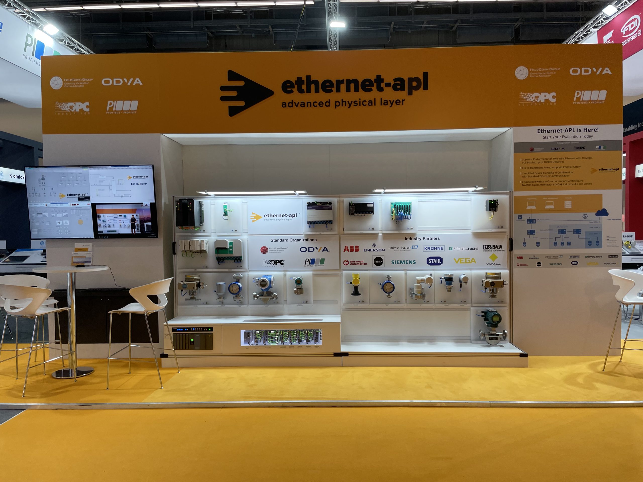 This photo shows the Ethernet-APL demo system at ACHEMA 2022