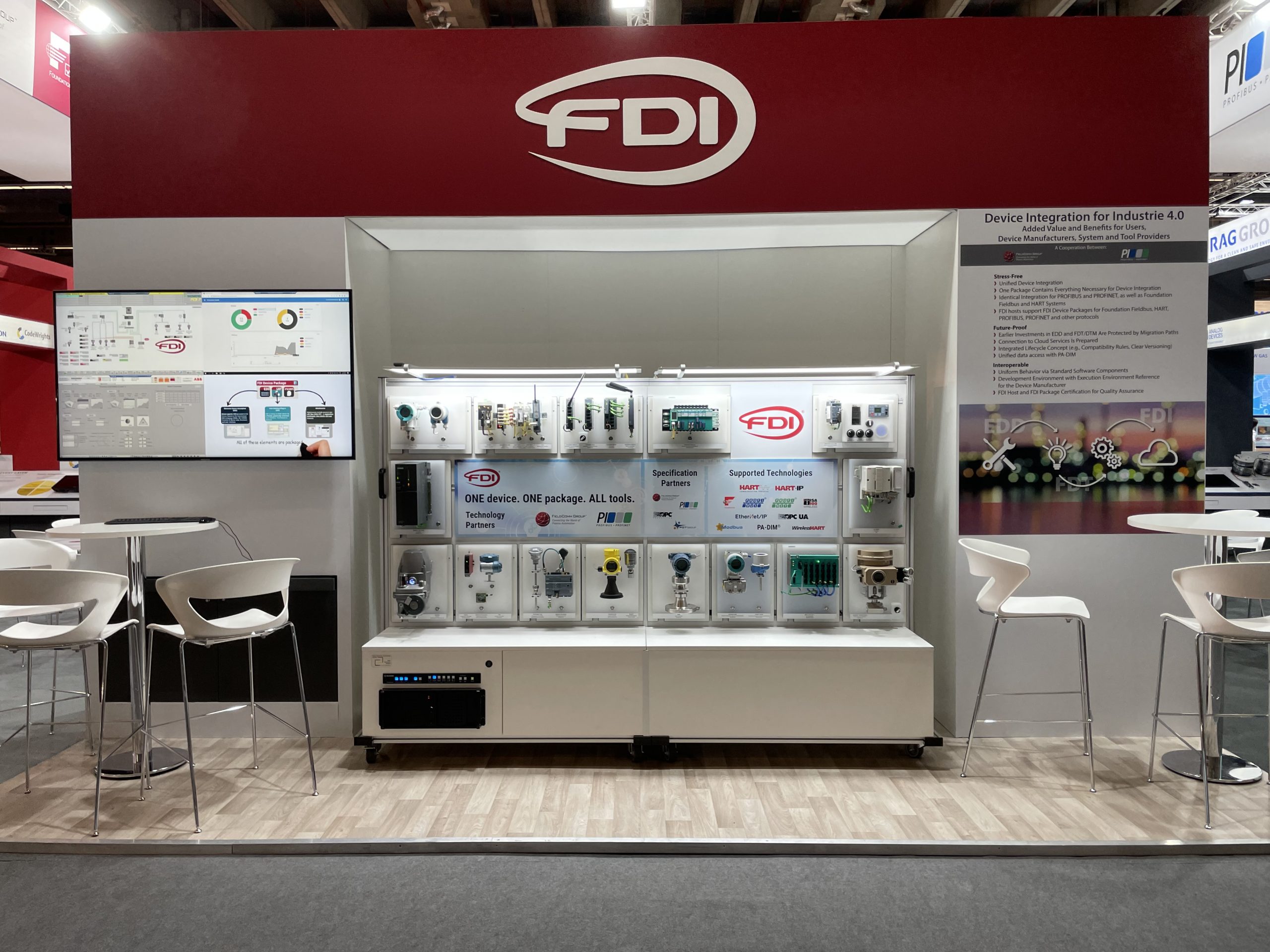 This photo shows the FieldComm Group's demo system at an industry trade fair